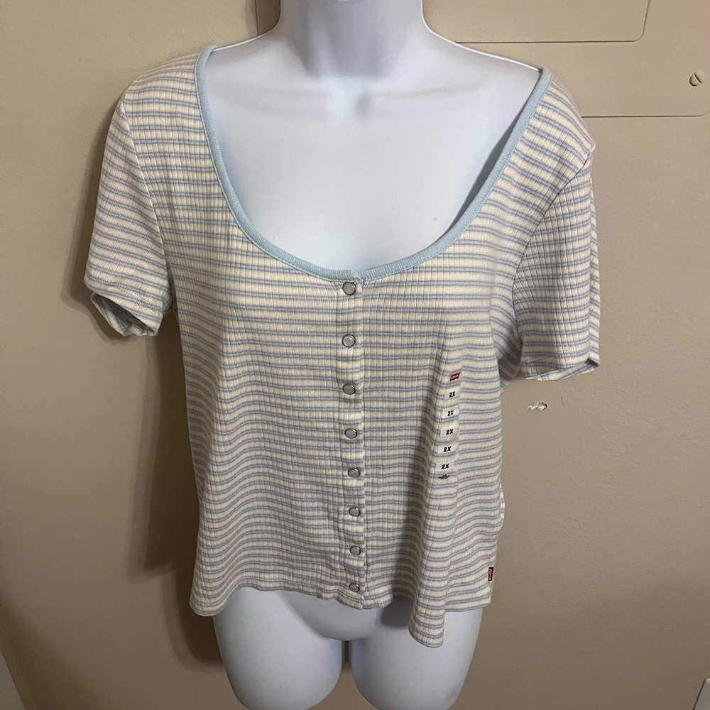 Levi’s-Striped Button-Up Ribbed Tee - Picture 2 of 6